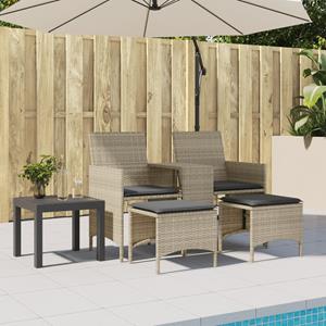 vidaXL Tuinbank 2-zits tafel en voetenbanken poly rattan lichtgrijs