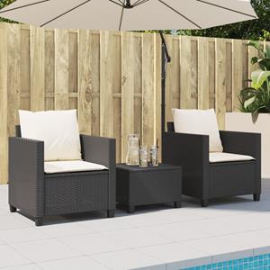 vidaXL 3-delige Bistroset met kussens poly rattan zwart