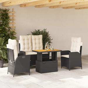vidaxl 4-delige Tuinset met kussens poly rattan zwart
