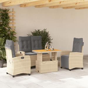 vidaXL 4-delige Tuinset met kussens poly rattan beige