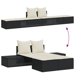 vidaXL Ligbed 2-persoons met kussens poly rattan zwart
