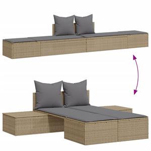 vidaXL Ligbed 2-persoons met kussens poly rattan beige