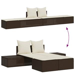 vidaXL Ligbed 2-persoons met kussens poly rattan bruin