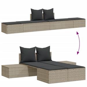vidaXL Ligbed 2-persoons met kussens poly rattan lichtgrijs