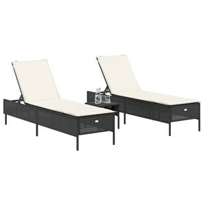 vidaXL Ligstoelen 2 st met kussens poly rattan zwart