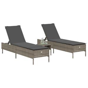 vidaXL Ligstoelen 2 st met kussens poly rattan grijs