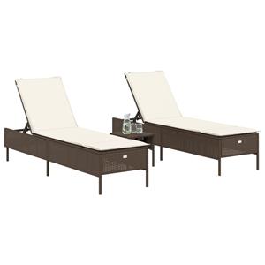 vidaXL Ligstoelen 2 st met kussens poly rattan bruin