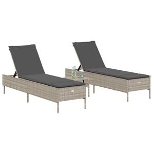 vidaXL Ligstoelen 2 st met kussen poly rattan lichtgrijs