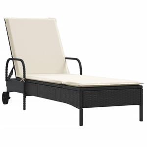 vidaXL Ligstoelen 2 st met kussens poly rattan zwart