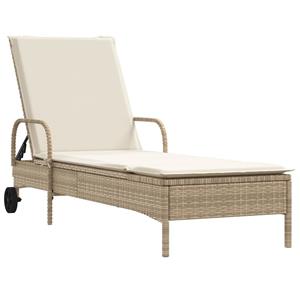 vidaXL Ligstoelen 2 st met kussens poly rattan beige