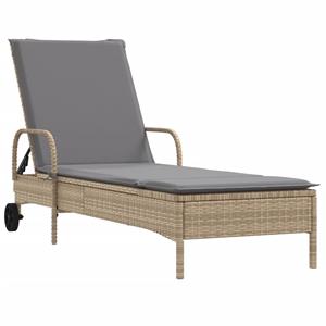 vidaXL Ligstoelen 2 st met kussens poly rattan beige