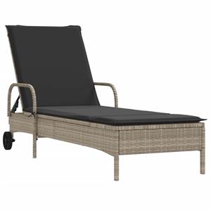 vidaXL Ligstoelen 2 st met kussen poly rattan lichtgrijs