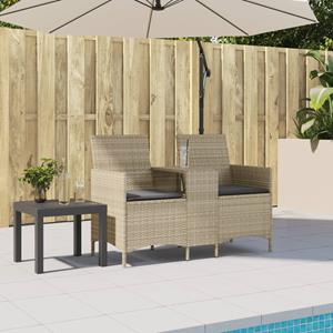vidaXL Tuinbank 2-zits met tafel en kussens poly rattan lichtgrijs