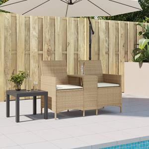 vidaXL Tuinbank 2-zits met tafel en kussens poly rattan beige