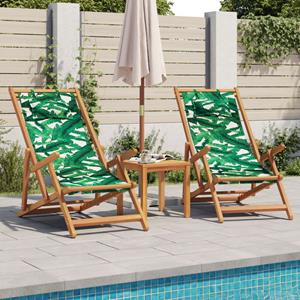 vidaXL Strandstoel inklapbaar bladpatroon eucalyptushout en stof