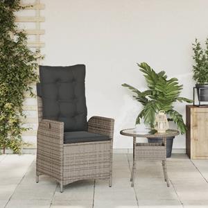 vidaXL Tuinstoel verstelbaar met kussens poly rattan grijs