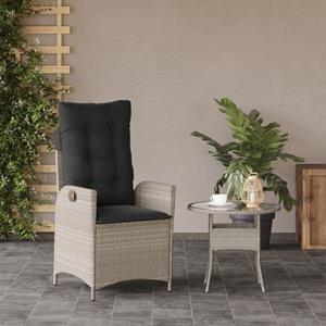 vidaXL Tuinstoel verstelbaar met kussens poly rattan lichtgrijs