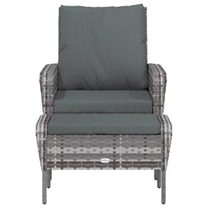 vidaXL Tuinstoel met voetenbank poly rattan grijs
