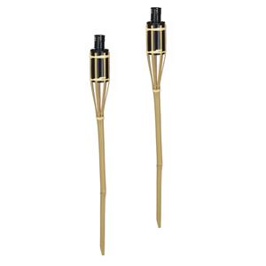 Pro Garden Tuinfakkels voor lampenolie - 2x stuks - bamboe hout - navulbaar - 65 cm - bruin -