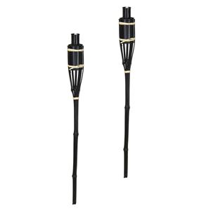 Pro Garden Tuinfakkels voor lampenolie - 2x stuks - bamboe hout - navulbaar - 65 cm - zwart -