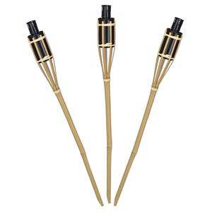 Pro Garden Tuinfakkels voor lampenolie - 4x stuks - bamboe hout - navulbaar - 65 cm - bruin -