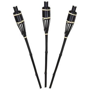 Pro Garden Tuinfakkels voor lampenolie - 4x stuks - bamboe hout - navulbaar - 65 cm - zwart -