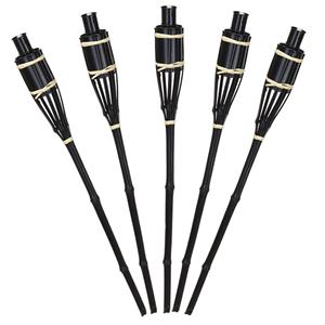 Tuinfakkels voor lampenolie - 6x stuks - bamboe hout - navulbaar - 65 cm - zwart -
