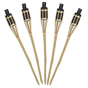 Pro Garden Tuinfakkels voor lampenolie - 8x stuks - bamboe hout - navulbaar - 65 cm - bruin -