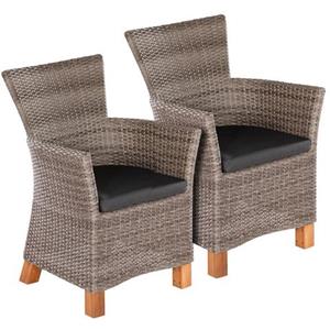 MERXX Tuinstoel Toscane set van 2, polyrotan/acacia, incl. kussen, grijs/bruin (set, 2 stuks)