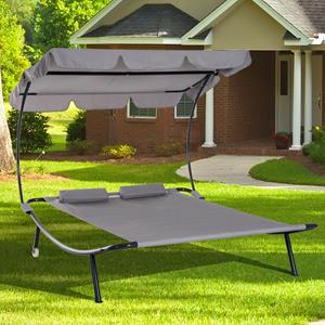 Outsunny Doppelliege mit Dach  Rollbare Sonnenliege Relaxliege, Stahl, Grau, 200x170x134cm  Aosom
