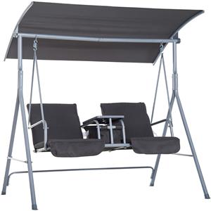 Outsunny Hollywoodschaukel Gartenschaukel 2-Sitzer mit Sonnendach Grau 175x112x165 cm für Garten und Terrasse   Aosom.de