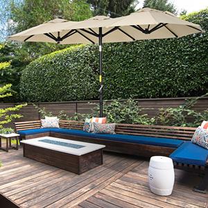 Outsunny Gartenschirm 285x147cm Marktschirm mit Neigungswinkel Doppelsonnenschirm mit Winddach für Terrasse und Garten Khaki   Aosom.de