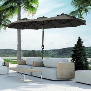 Outsunny Gartenschirm 285x147cm  Marktschirm mit verstellbarem Neigungswinkel, Doppelsonnenschirm, Winddach, für Terrasse, Grau  Aosom
