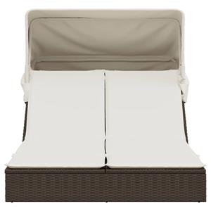 vidaXL Ligbed 2-persoons met luifel en kussens poly rattan bruin