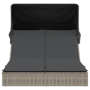 vidaXL Ligbed 2-persoons met luifel en kussens poly rattan grijs