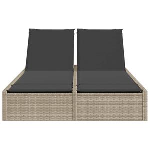 vidaXL Ligbed 2-persoons met kussens poly rattan lichtgrijs