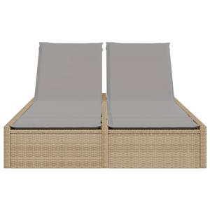 vidaXL Ligbed 2-persoons met kussens poly rattan beige