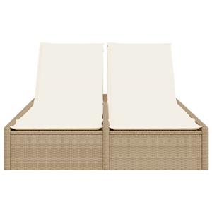 vidaXL Ligbed 2-persoons met kussens poly rattan beige