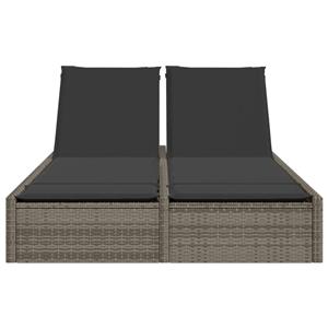 vidaXL Ligbed 2-persoons met kussens poly rattan grijs