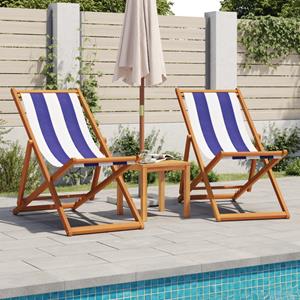 vidaXL Strandstroelen 2st inklapbaar stof en massief hout blauw en wit