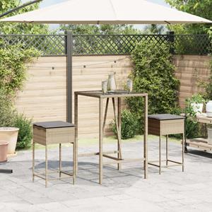 vidaXL Tuinbarkrukken 2 st met kussens poly rattan beige