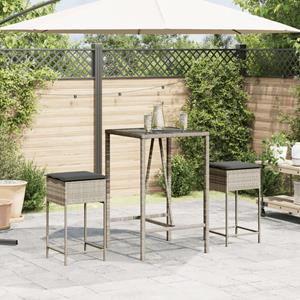 vidaXL Tuinbarkrukken met kussens 2 st poly rattan lichtgrijs