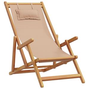 vidaXL Strandstroelen 2 st inklapbaar stof en massief hout taupe
