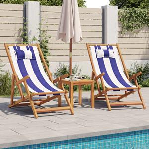 vidaXL Strandstroelen 2st inklapbaar stof en massief hout blauw en wit