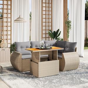 vidaXL 5-delige Loungeset met kussens poly rattan beige