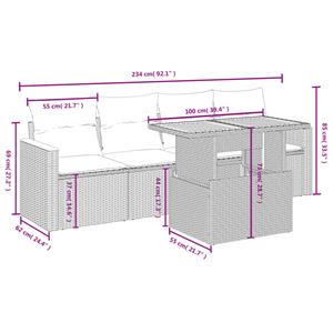 vidaXL 5-delige Loungeset met kussens poly rattan beige