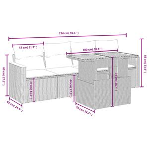 vidaXL 5-delige Loungeset met kussens poly rattan beige
