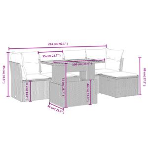 vidaXL 6-delige Loungeset met kussens poly rattan beige