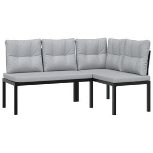 vidaXL 3-delige Loungeset met kussens gepoedercoat staal zwart