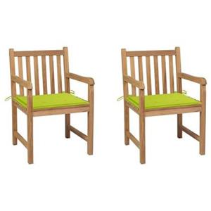 VidaXL Tuinstoelen 2 st met heldergroene kussens massief teakhout